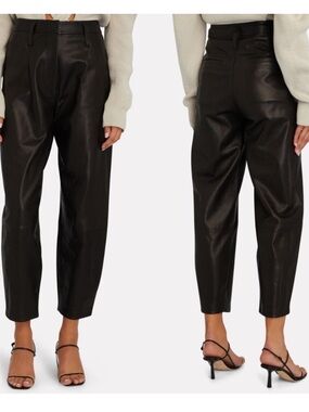 Frame black leather barrel leg pants